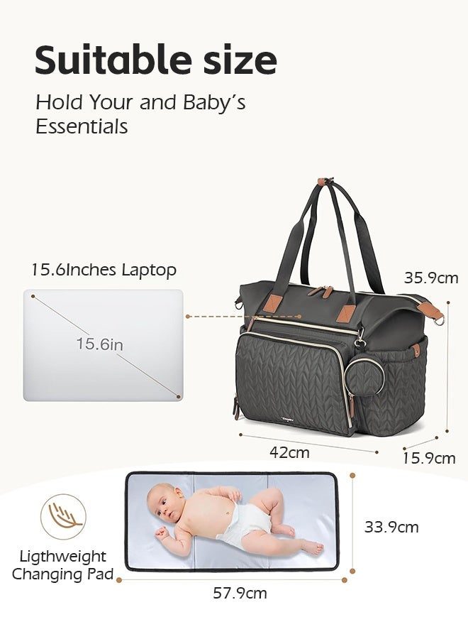 Soft Touch Diaper Bag Tote, Waterproof Mommy Bag, Large Capacity Travel Baby Diaper Bag, Hospital Bag for Labor Delivery, Nappy Bag with Pacifier Case, Changing Pad and Shoulder Strap (Black) - Image 5